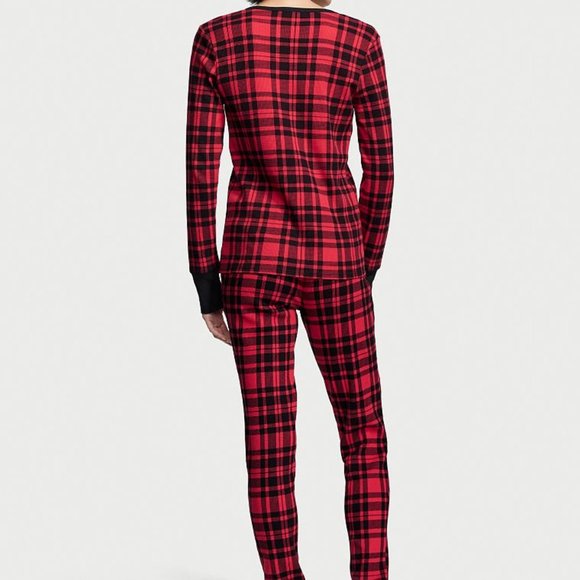 VS L Thermal Long Pajama Set Adorable Plaid Checkered Red Black PJ P.J. PJs NWT - Picture 5 of 14